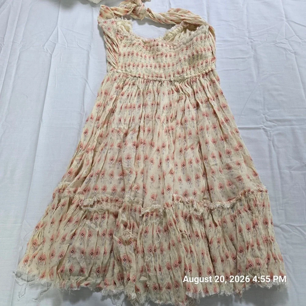 Free People FP One Halter Mini Dress Gauze Raw Edge Boho Tiered xs/s stretch